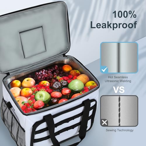 ZAKEEP Soft Cooler Bag, 30 Cans Collapsible Cooler with Adjustable Shoulder Straps, White Ice Chest for Camping, Beach, Hiking, Picnic