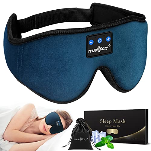 MUSICOZY Sleep Headphones, Bluetooth 5.4 Sleep Mask Headband Headphones Sleeping Eye Mask, Wireless Music Earbuds Earphones with HD Ultra-Thin Stereo Speakers for Side Sleepers Men Women - color: Navy Blue