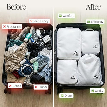 Well Traveled 8 pcs Compression Packing Bags Cubes Set with HybridMax Double-Capacity Design - Packing Cubes for Travel Compression to Maximize Limited Luggage Space, White - color: White, size: 8-piece