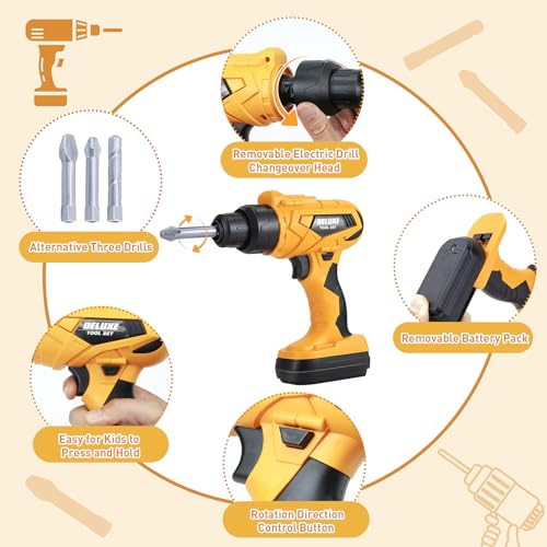 Zealous Kids Tool Set for Boys,Toddler Tool Set with Kids Tool Box & Electronic Toy Drill,Construction Pretend Play Tools for Kids,Toys for 3 4 5 Year Old Boys,Toddler Boy Toys - style: F-Play Tool Set