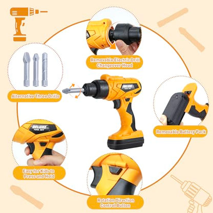 Zealous Kids Tool Set for Boys,Toddler Tool Set with Kids Tool Box & Electronic Toy Drill,Construction Pretend Play Tools for Kids,Toys for 3 4 5 Year Old Boys,Toddler Boy Toys - style: F-Play Tool Set