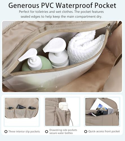 Lightweight Travel Duffle Bag for Women, Quilted Puffy Weekender with Wet Pocket for Gym, Overnight, Personal Item Carry On, Camel - color: Camel