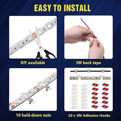 RV Awning Lights, 12V 16.4FT White Camping Awning Lights, Motorhome Travel Trailer Food Trucks Van Waterproof Canopy Led Strip Lighting, RV Exterior Underglow Light - color: White