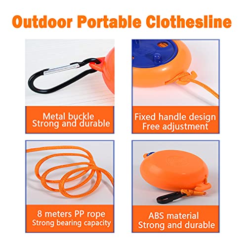 Camping Retractable Clothesline,Adjustable 32ft/10M Camping Clothesline,Portable Travel Clothesline,Outdoor Washing line,Drying Line with 10 Windproof Clothespins