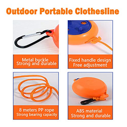 Camping Retractable Clothesline,Adjustable 32ft/10M Camping Clothesline,Portable Travel Clothesline,Outdoor Washing line,Drying Line with 10 Windproof Clothespins