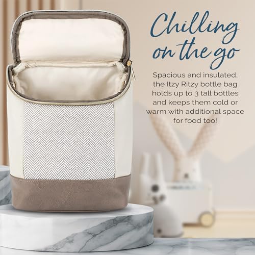Itzy Ritzy Insulated Bottle Bag – Keeps Bottles Warm or Cool - Holds 3 Bottles & Features Interior Pocket for Ice Pack (Not Included), Vanilla Latte - color: Vanilla Latte