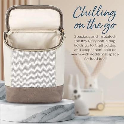 Itzy Ritzy Insulated Bottle Bag – Keeps Bottles Warm or Cool - Holds 3 Bottles & Features Interior Pocket for Ice Pack (Not Included), Vanilla Latte - color: Vanilla Latte