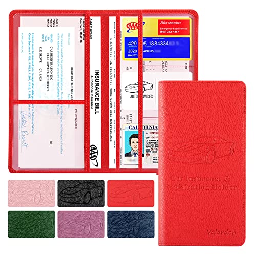 Valardoh Premium Car Registration and Insurance Card Holder, Car Document Holder for Cards, Driver License & other Essential Documents (Red) - color: Red