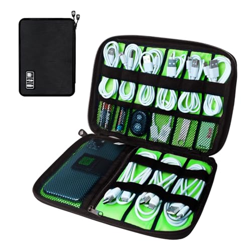 Lcsmaokin Electronics Travel Organizer,Portable Waterproof Electronic Travel Storage Bag for Small Charging Cord Storage,Charger,SD Card etc,for Travel,Business -Black Green - color: C-Black-green, size: Single Layer