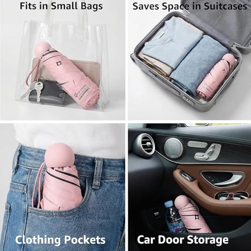 BAODINI Travel Essentials Mini Umbrella for Purse With Case Small Compact UV Sun Protection Lightweight Tiny Pocket Manual Open Close Umbrella for Women Kids and Men Fits Purse Backpack - color: D-1-Pink