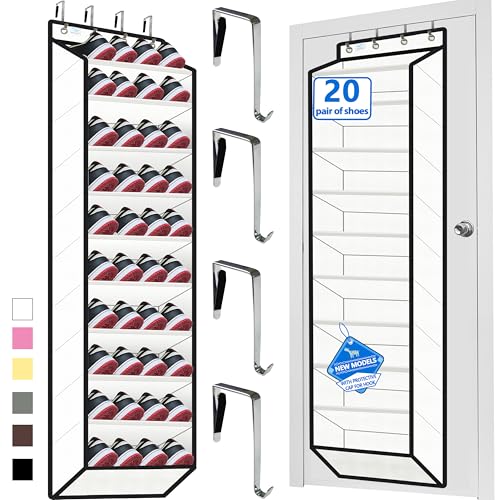 Over the Door Shoe Organizer, 20 to 30 Pairs Hanging Shoe Holder, Heavy Duty Extra Deep Pockets Shoe Storage for Closet, Anti-Scratch Hooks & FSC-Certified Bamboo - White - color: White-10 Tie