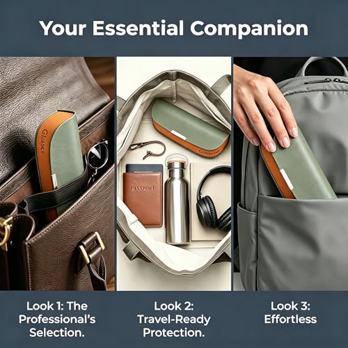 Glasses Case hard shell,3-in-1 Sunglasses Case & Eyeglass Case with Cleaning Cloth & Storage Pouch - color: Sage Green