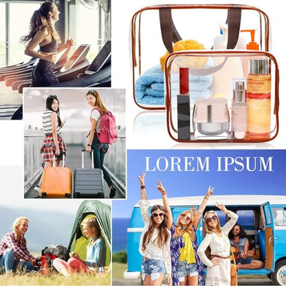APREUTY Clear Makeup Bags, TSA Approved 6Pcs Cosmetic Makeup Bags Set Clear PVC w/Zipper Handle Portable Travel Luggage Pouch Airport Airline Bags Bathroom (Coffee) - color: Coffee-6PCS(Large+Medium+Small)