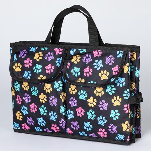 GreaterGood Collapsible Paw Print Car Trunk Organizer with 6 Pockets Truck SUV and Sedan Caddy With Compartment Vehicle Storage Container (Argyle Paws) - color: Argyle Paws