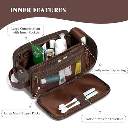 Janhavi Travel Toiletry Bag For Men Waterproof, Groomsmen Gifts Personalized Leather Engraved Initials & Mountain, Mens Dopp Kit Bag, Birthday Gifts For Men, Travel Tssentials (Dark Brown A) - color: Dark Brown, style: A