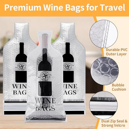 Wine Bags for Travel, 3 Set Reusable Wine Bottle Travel Protector Bags, Double Layer Leak Proof Wine Travel Bags for Wine Bottles Airplane Car Cruise Safety Impact Resist, Wine Sleeves for Suitcase