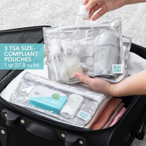 Bumkins - Waterproof Wet Bag & Clear Travel Bags - For Beach, Baby, Travel, Swim Suit, Cloth Diapers, Pump Parts, Pool, Gym, Toiletries - Reusable & Easy to Clean - Lunar Gray - 4 Pack - color: A7 Lunar Gray-4