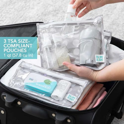 Bumkins - Waterproof Wet Bag & Clear Travel Bags - For Beach, Baby, Travel, Swim Suit, Cloth Diapers, Pump Parts, Pool, Gym, Toiletries - Reusable & Easy to Clean - Lunar Gray - 4 Pack - color: A7 Lunar Gray-4