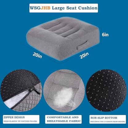 WSGJHB Large Seat Cushion, Extra Thick Booster Seat Cushions for Office Chairs Long Sitting Office Workers, Car Drivers, Relieves Back Pain, Breathable, Anti-Slip, 20x20x6 inchs, Gray - color: Gray Large