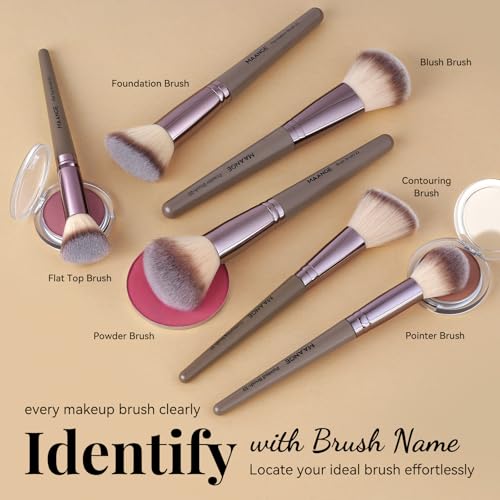 MAANGE 30 Pcs Professional Makeup Brush Set with Travel Case – Kabuki, Foundation, Powder, Blush,Blending& Eyeshadow Brushes, Labeled for Gift-Ready Box,Champagne - color: Champagne