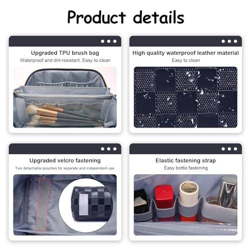 BOYATU Travel Makeup Bag Organizer: 3 Pcs Set Large Capacity Cosmetic Bags Holds 10–20 100ml Full-Size Bottles - 180°Open-Flat Make up Case 3-sec touch-up - Toiletry Bag Gift women (03-A-Dark Blue) - color: 01-G-Dark Blue