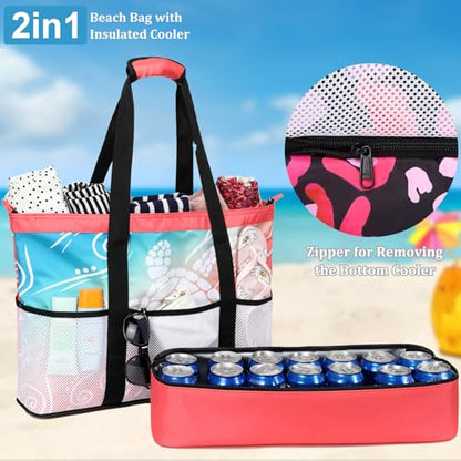 JIANYA Beach Bag Women Waterproof Sandproof Beach Tote Bags with Cooler Top Zipper Large Totes for Pool Travel Daily - color: White Sea Turtle