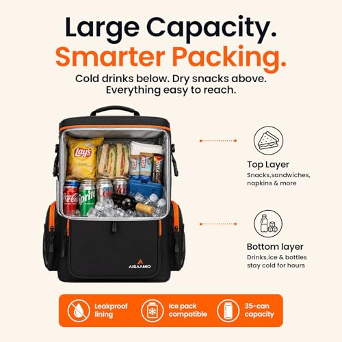 35L Insulated Cooler Backpack (35 Cans) - Leakproof Soft Sided Backpack Cooler with Anti-Theft Pocket & Bottle Opener for Beach, Camping, Hiking & Travel