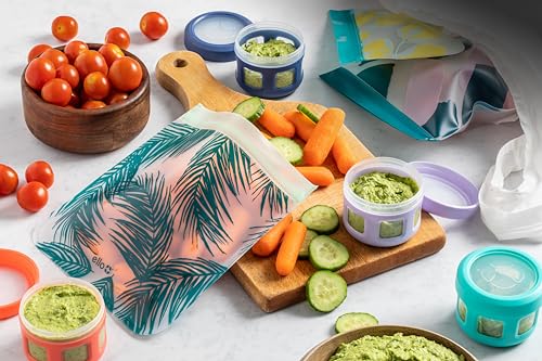 Ello Reusable Condiment Containers with Screw-on Leak Proof Lid | Perfect for Salad Dressing Sauce Dips Lunchbox Picnic Travel Bento Box | BPA-Free | Dishwasher Safe - color: Fruit Cobbler