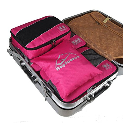 5 Set Packing Cubes for Travel Large Suitcase Luggage Organizer Bags Travel Accessories Vacation 4 Cubes 1 Laundry Pouch Bag - color: Rose