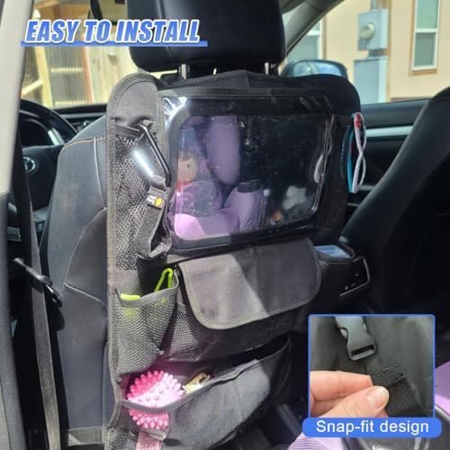 Car Backseat Organizer, Large Capacity Waterproof Auto Back Seat Kick Mats Protector with 12" Touch Screen Tablet Holder, Easy to Clean Car Front Seat Storage Pocket for Road Trip (2PCS) - size: 2PCS