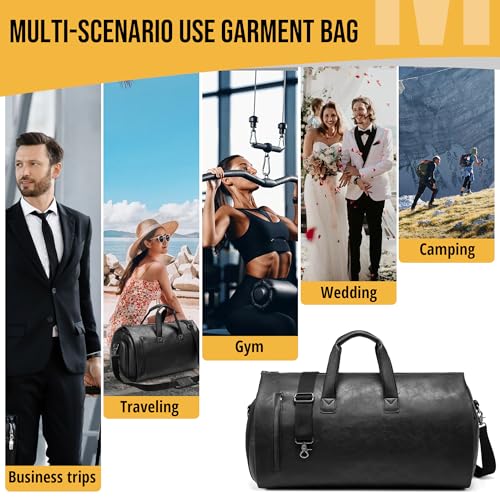 Convertible Garment Bag, Carry on Garment Duffel Bag with Shoulder Strap, Men's Women's Travel Clothing Bag with Shoe Compartment, 2-in-1 Hanging Suitcase Suit Business Travel Bag (Black) - color: Black