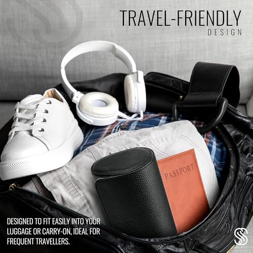 2 Watch Travel Case for Men – Leather Roll Organizer & Storage Box, Fits Watches up to 55mm | Removable Cushions | Gift Ready (Black/Grey) - color: Black / Grey