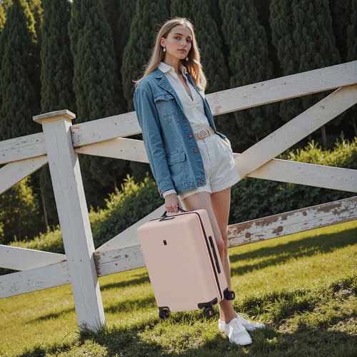 LEVEL8 Pink Suitcase with Spinner Wheels, Carry on Luggage Airline Approved, Suitcase for women Men, Lightweight Luminous Textured, Tsa Lock, 20 Inch - color: Pink, size: Carry-On 20 Inch