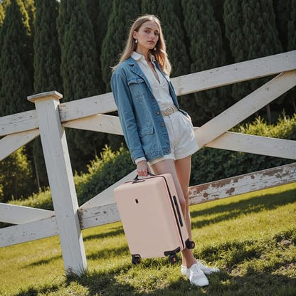 LEVEL8 Pink Suitcase with Spinner Wheels, Carry on Luggage Airline Approved, Suitcase for women Men, Lightweight Luminous Textured, Tsa Lock, 20 Inch - color: Pink, size: Carry-On 20 Inch