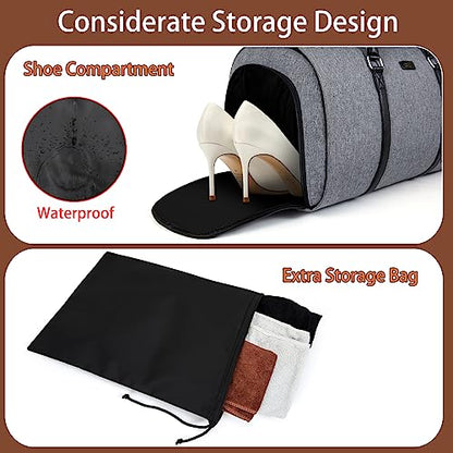 Convertible 2-in-1 Garment Bags for Travel, 50L Carry On Garment Duffle Bag With Shoe Compartment Large Weekender Bag for Women Men Hanging Suitcase Suit Travel Duffel Overnight Bags - color: 3-Grey