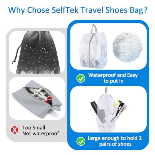 SelfTek Shoe Bags for Travel, 6 Pack 3 Size Double-Sided Zipper Shoe Bag for Men & Women, Waterproof Portable Shoe Storage Pouch with Handle, Family Travel Accessories - style: 6 Pack-3 Size