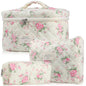 NATINSA Cute Makeup Bag for Women(2 Pcs), Travel Cosmetic Bags, Quilted Coquette Aesthetic Floral Toiletry Organizer Bag (21 - Pink Flower) - color: 21 - Pink Flower