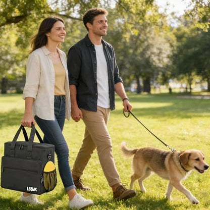 Dog Travel Bag, Large Pet Travel Set with Multi-Function Pockets, 2 Food Storage Containers, 2 Collapsible Bowls, 1 Feeding Mat for Pet Supplies, Road Trip Essentials, Weekend Camping (Black) - color: Obsidian Black