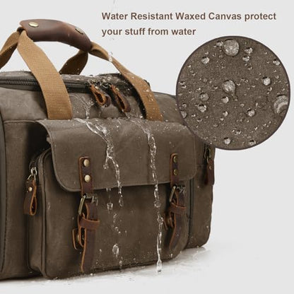 Waxed Canvas Duffel Bag 50L, Army Green | Waterproof, Travel, Overnight, Weekender - color: Army Green