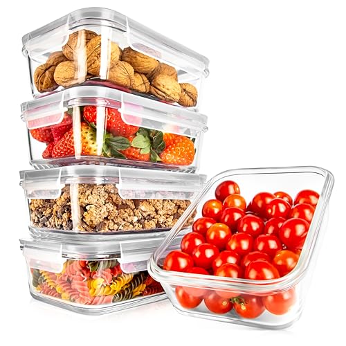 NutriChef 10 Piece Glass Food Storage Containers with Lids – 30 oz Meal Prep Containers Reusable – Airtight Glass Lunch Containers for Food Storage – Freezer to Oven Safe - Gray - color: Gray