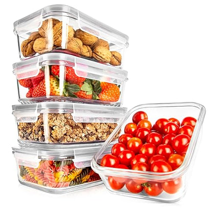 NutriChef 10 Piece Glass Food Storage Containers with Lids – 30 oz Meal Prep Containers Reusable – Airtight Glass Lunch Containers for Food Storage – Freezer to Oven Safe - Gray - color: Gray