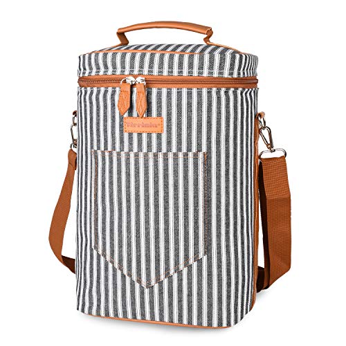 Tirrinia 4 Bottle Wine Gift carrier - Insulated & Padded Portable Versatile Wine Carrying Cooler Tote Bag for Travel, BYOB Restaurant, Wine Tasting, Party, Great Gift for Wine Lover, Black Stripe - color: Black Stripe, size: 4 Bottle-without front pocket