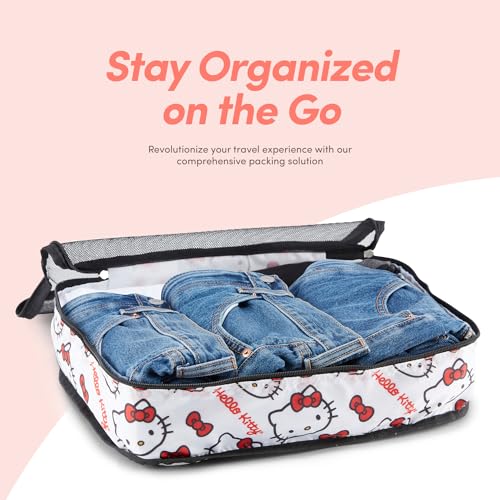 Sanrio's Hello Kitty Packing Cubes - 5 Piece Packing Cube Bags - Travel Essentials - Suitcase Luggage Organizer Set - Hello Kitty and Friends, My Melody, Kerromi, Kerropi, Badtz-Maru (Hello Kitty) - color: White