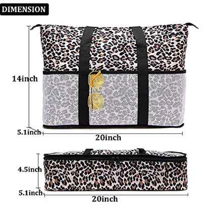 JIANYA Beach Bag Women Waterproof Sandproof Beach Tote Bags with Cooler Top Zipper Large Totes for Pool Travel Daily - color: *Leopard-3