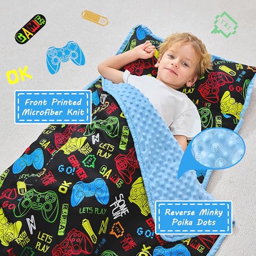 Lasoftan Toddler Nap Mat with Pillow and Blanket, Extra Large Rolled Napping Mats,Slumber Bags for Boys Girls,Kids Sleeping Bag for Daycare, Preschool Travel Camping - color: Game Console