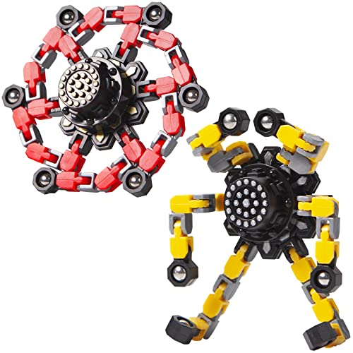 Gokeey Stocking Stuffers Gifts for Grandkids Transformable Fidget Spinners for Kids and Adults Stress Relief Sensory Fidget Toys for Boys Age 8-13 Teen Girls Kids Toys2 Pcs - style: 2PC-yellow&red