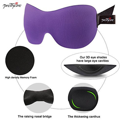 PrettyCare 3D Sleep Mask 2 Pack, Eye Mask for Side Sleeper - 3D Contoured Sleeping Mask Block Out Light for Men Women- No Eye Pressuer Night Masks with Ear Plugs & Travel Bag (Black＆Purple) - color: Black＆purple