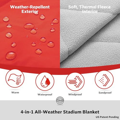 STOVER Large Waterproof Outdoor Stadium Blanket- Extra Thick Soft Fleece Camping Blanket for Travel, Picnics, Sports, Dogs 79"x55", Warm, Windproof, Sand-Proof, Lightweight, Packable (Stadium Scarlet) - color: 01 - Stadium Scarlet