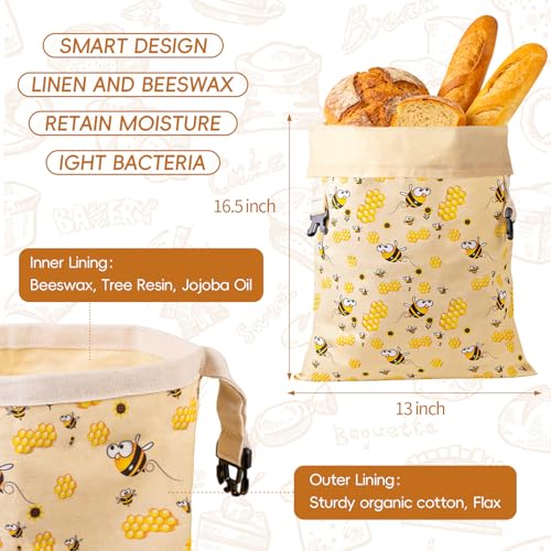2 Pack Beeswax Bread Bags for Homemade Bread, Bees Wax Bread Bags Storage for Homemade Sourdough with Removable Beeswax Lining, XL 17'' x 13'', Freezer Friendly, Keeps Fresh - color: Removable