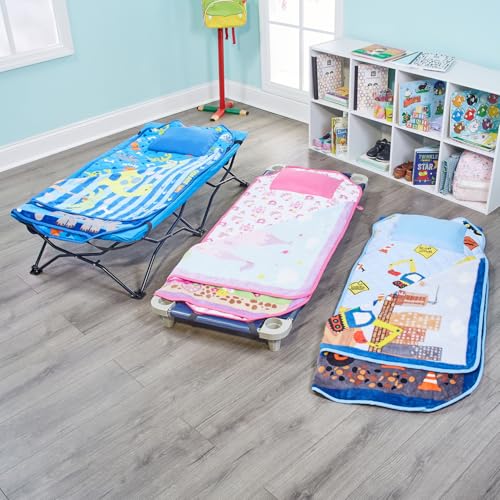 EVERYDAY KIDS Cute Preschooler and Toddler Cot Nap Mat for Home, Daycare, Preschool and Kindergarten; Easy to Roll Sleeping Mat with Elastic Straps, Pillow and Blanket - color: Mermaid Cot Nap Mat